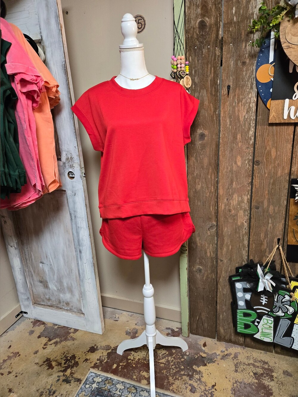 Zenana Scuba Casual Red Two-Piece Lounge Set